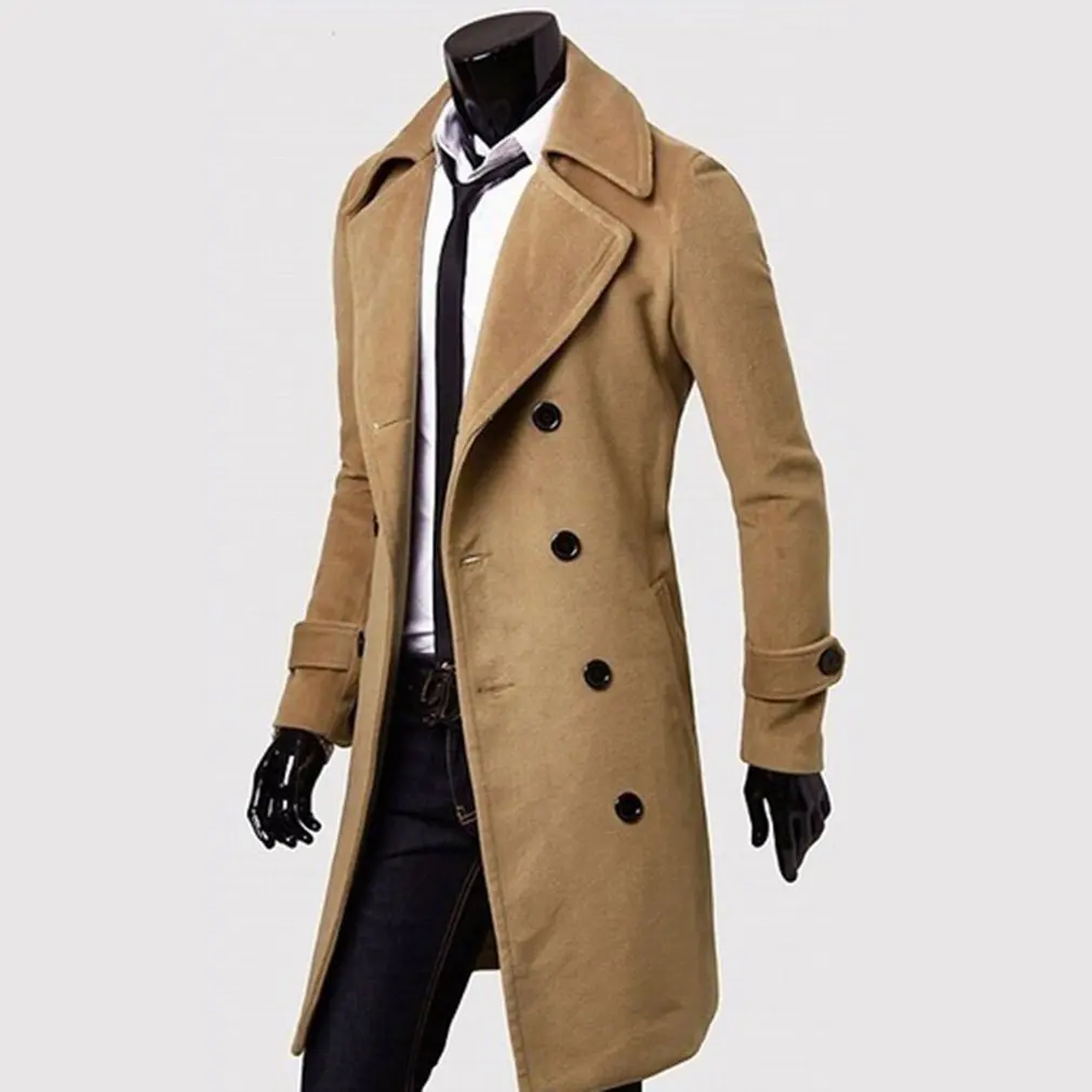 Men Turndown Long Coat Autumn Winter Outwear Bomber Jacket Plus Size M-3XL Trench Male Streetwear Steam Punk Overcoat