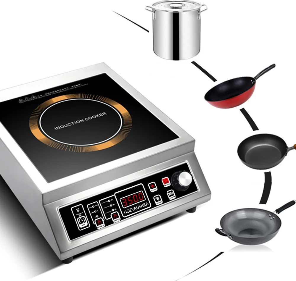 Induction cooker 3500W consumer and commercial high-power all stainless steel flat button knob stir fry