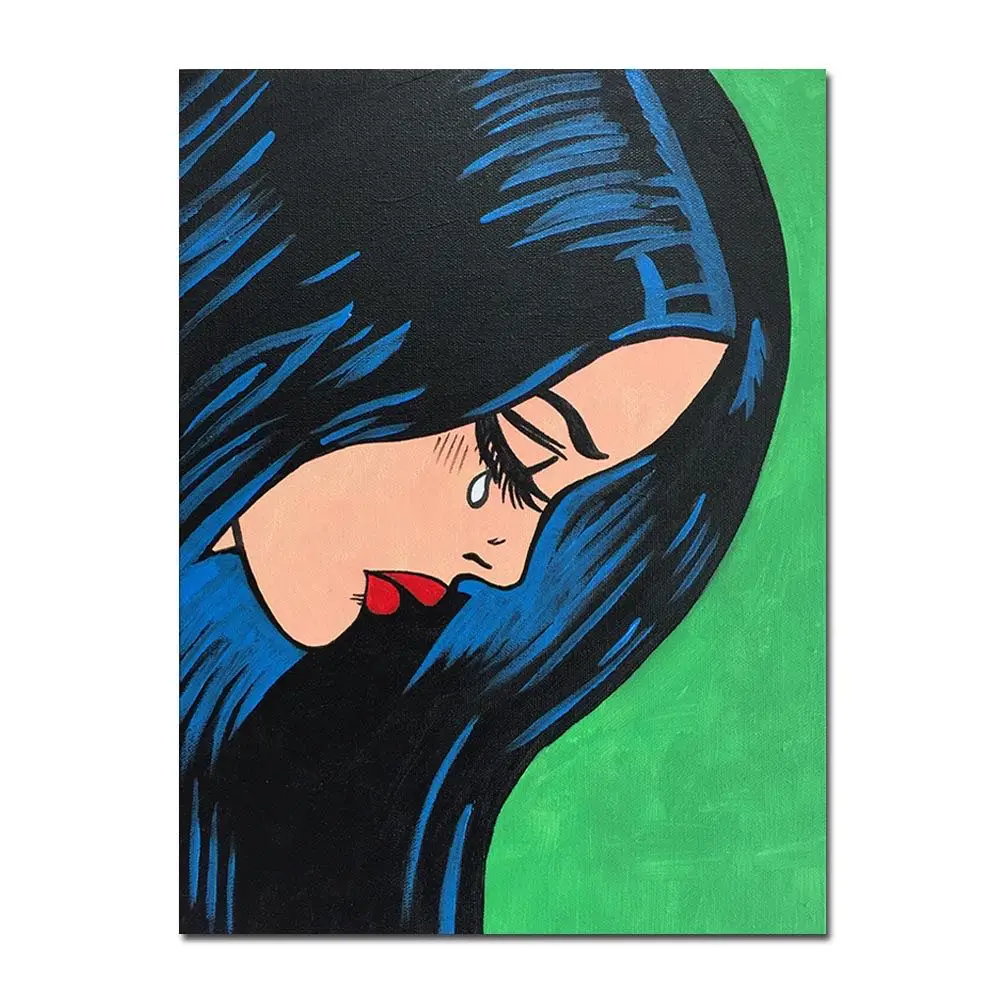 Hand painted Modern POP Beauty Lady Cry with tear Painting on Canvas Wall art for Home Room Decoration Gift Framed Ready to Hang | Дом и сад