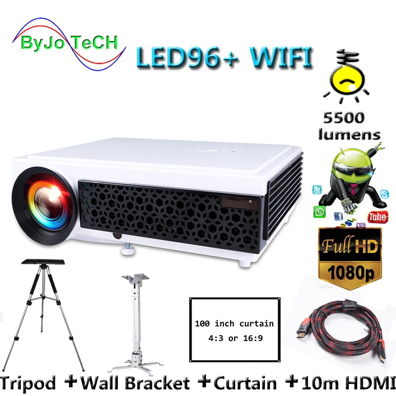 

Poner Saund LED96+ WIFI Full HD Projector Android 6.0 Wireless Multi-screen interactive 10m HDMI Wall Bracket Tripod Vs led96