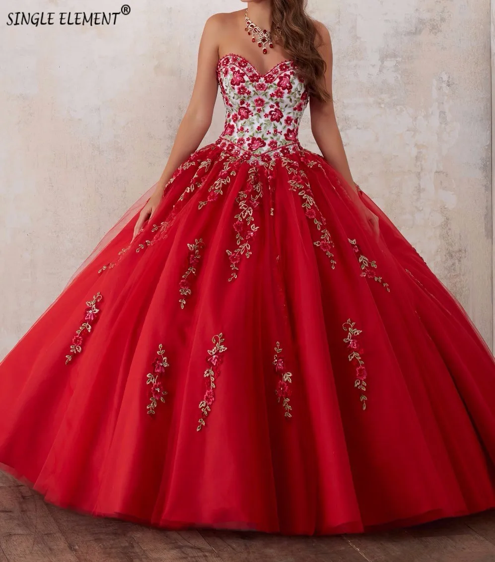 

SINGLE ELEMENT Vestidos De 16 Anos Tulle Sweet Emboridery Quinceanera Dresses Ball Gown