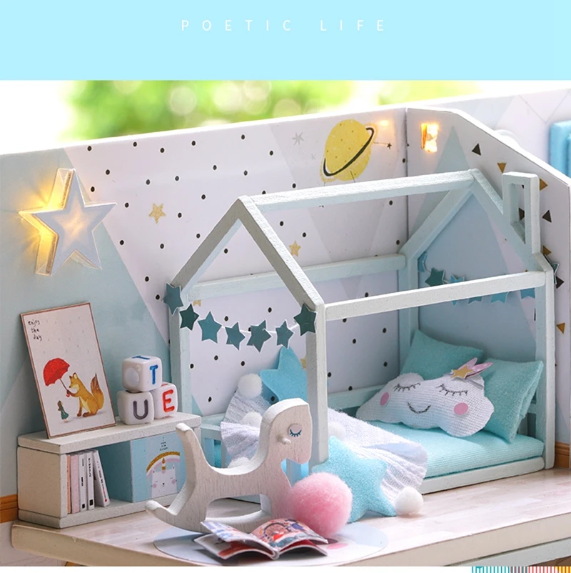 DIY DollHouse with Dust Cover Doll House Miniature Dollhouse Furniture Toys for Children New Year Christmas Gift Casa tc2