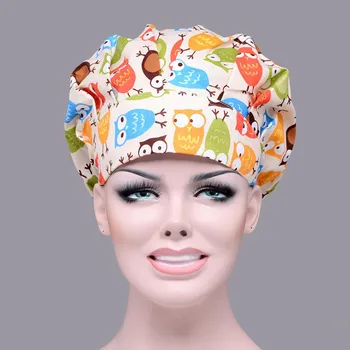 

Bouffant Surgical Cap Chef Work Hat Women Medical Scrub Surgean's Hats Work One Size Print 6 Color Cotton Chef Cooking Caps