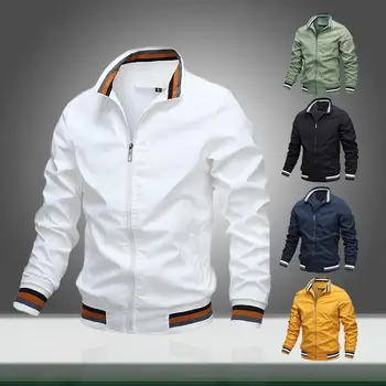

ZITY Autumn Men Bomber Jacket Casual Solid Color Stand Collar Mens Business Jackets Clothing Male Zipper Outwear Coats Windproo