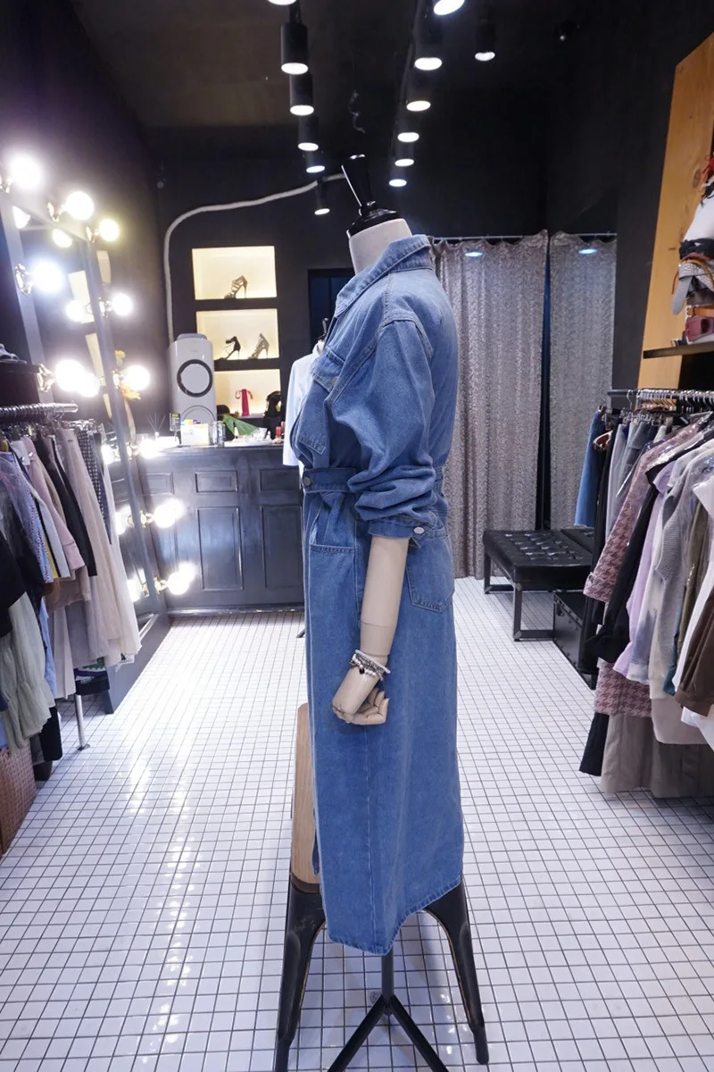 Primavera e Outono Fina sobre o Joelho Coreano Nova Divisão Camisa Jeans Vestido Feminino Cintura Apertada Midi 2021 19 2021 primavera e outono coreano nova divisão