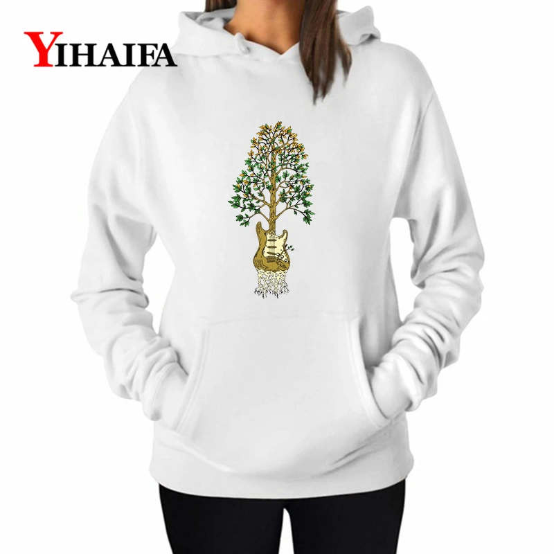 

YIHAIFA Woman Hoodies Printed Guitar Tree itself Women Sweatshirt Harajuku Long Sleeve Tops Pullover