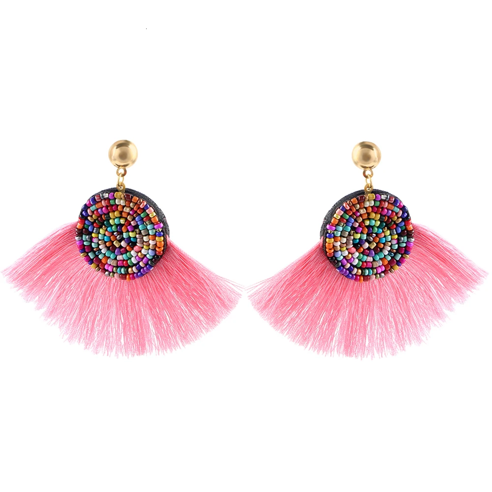E57442018 Fashion Red Long Tassel Drop Earrings Vintage Ethnic Fringed Dangle Earrings Women Jewelry Bohemian Ear Drop Brincos CS27