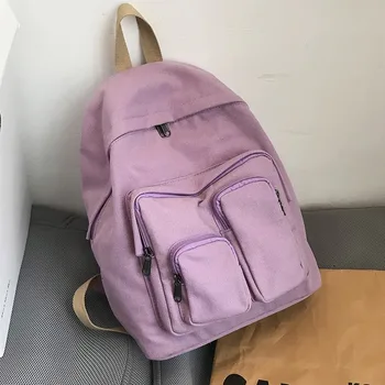 

Canvas Backpacks for Women New Fashion Female High Capacity Backpack Solid Color Large Student Bags for School Teenagers Girls
