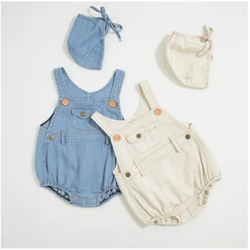 

Newborn Baby Boy Romper Bebe Girl Clothing Summer Suspender Cotton Outfit Lovely Printed Clothes Infant Jumpsuit+hat 2 PCS Set