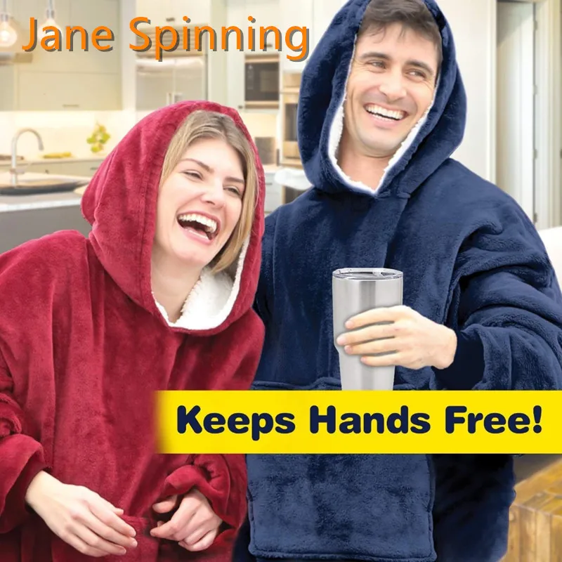 Sweatshirt Blanket Hoodie Pocket Sofa Wearable Hiking Thick Adults Winter Warm Outdoor
