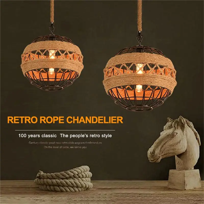 

Country retro rope industrial wind chandelier Internet cafe restaurant cafe bar ball personalized lamps