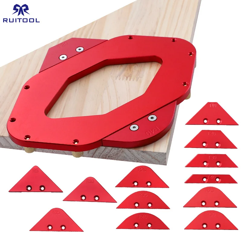 

12pcs Woodworking Radius Jig Router Template R5-R40/T10-T40 Aluminium Alloy Radius Corner Arc Trimming Tool