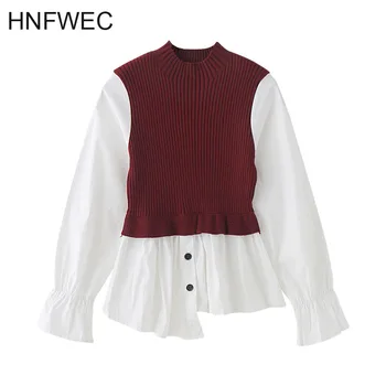 

Sweet Fake Two-piece Women's Pullovers Sweaters Spring New 2020 Wild Ladies Sweaters Solid Color Fashion Knit Tops V580