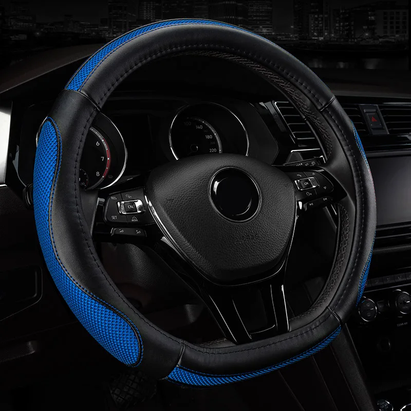 

1 Pcs Universal Ice silk Cow Leather Car Steering Wheel Covers Anti-slip Skidproof Durable For Toyota CIVIC Audi A3 A4 BMW Koda