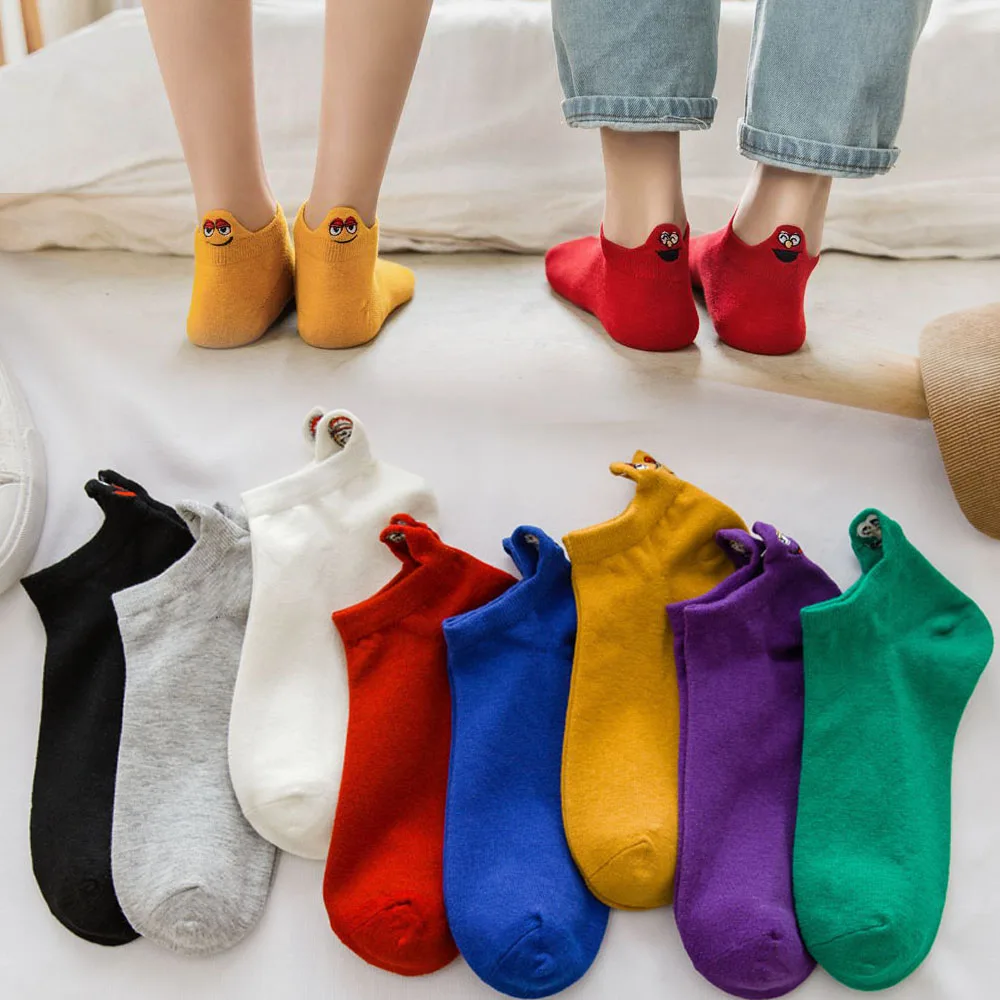 1Pair Creative Elastic Boat Socks Low Ankle Fashion Cartoon Cute Cotton Breathable Candy Color Summer Invisibility Short Hosiery
