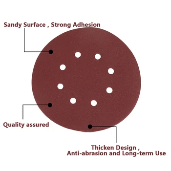 

Aluminum Oxide Round 8 Hole Hook And Loop 120 Grit Sandpaper Red Sanding Disc