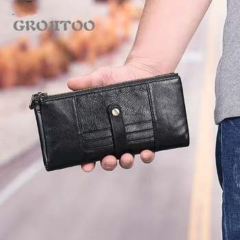 

GROJITOO 2020 New genuine leather men's long wallet fashion casual clutch large capacity card bag