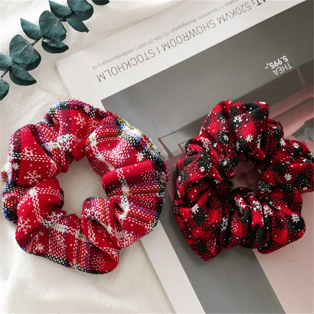 Новые рождественские красные клетчатые эластичные повязки для волос со снежинками для женщин и девочек, повязка на голову, резинка для волос, модные аксессуары для волос