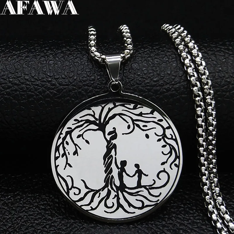 

2019 Fashion Tree of Life Mam and Girl Boy Stainless Steel Statement Necklace for Women Jewelry colgantes mujer moda N19368