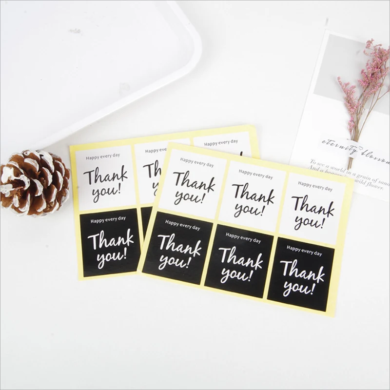 60pcs/pack Black/White thank you seal sticker moon cake food box decoration DIY Handmade decoration Pasted Opaque square