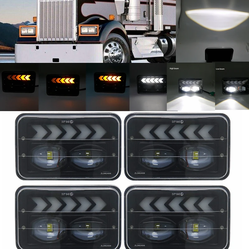 4x6 inch LED Headlight Sealed Headlamp For Peterbilt Kenworth Buick Electra1976-86 LeSabre 82-87 Cadillac 75-85 Ford Probe 