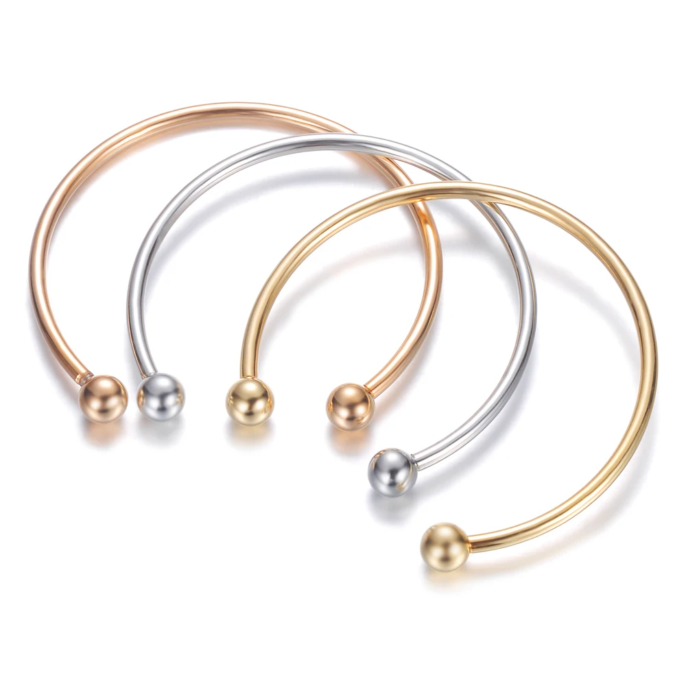 

2pcs/lot Stainless Steel Ball Opened 60mm Cuff Bangles Ball End Screws Off For DIY Jewelry Making 3mm Thickness 3 Colors