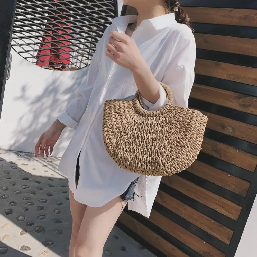 

Straw Bag 2020 braided rattan moon bohemian summer vacation woven beach crossbody bags