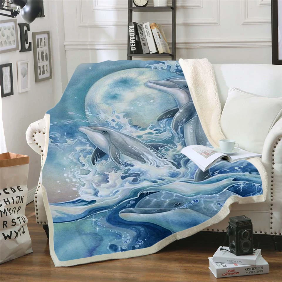 

Plstar Cosmos Cute dolphin colorful animal Blanket 3D print Sherpa Blanket on Bed Home Textiles Dreamlike style-11