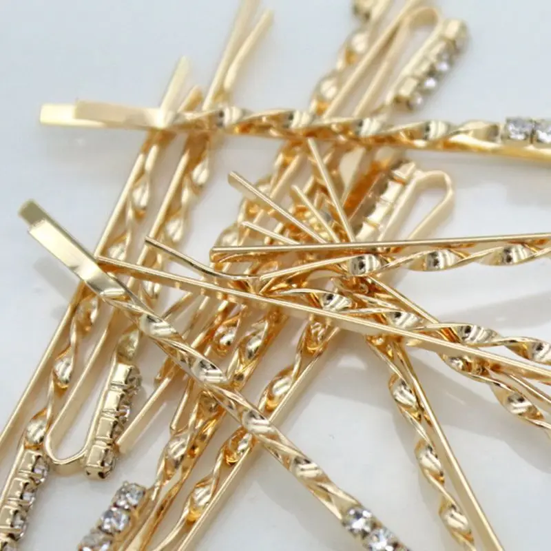 6Pcs Set Minimalist Polished Metal Alloy Bobby Pins Women Jewelry Glitter Rhinestone Hairpin Spiral Clip Barrette 4