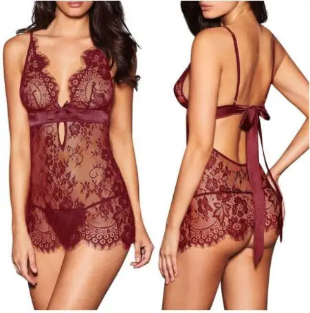 

2019 New Woman Female Exotic Sexy Lingerie Lace Dress Babydoll Women Underwear Nightwear Sleepwear Plus Size S-XXL