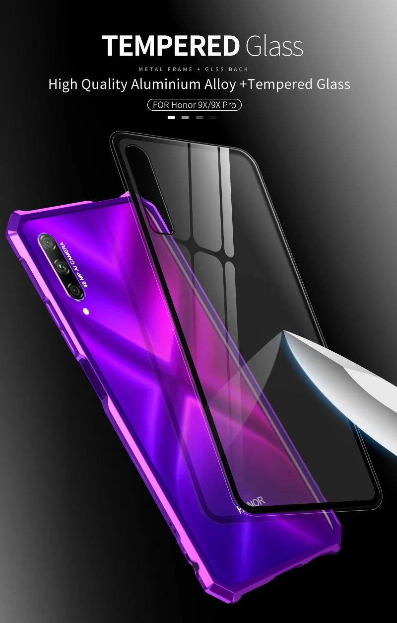 Для huawei Honor 9X Pro Чехол металлический бампер алюминиевая рамка с закаленным стеклом задняя крышка чехол для huawei Honor 9X Pro Чехол