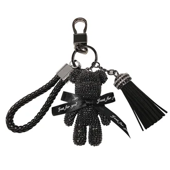 

2020 New Arrival Leather Tassel Bow-knot Bomgom Bears Keychains All Rhinestones Gloomy Bear Key Ring Car Key Chains Bag Pendant