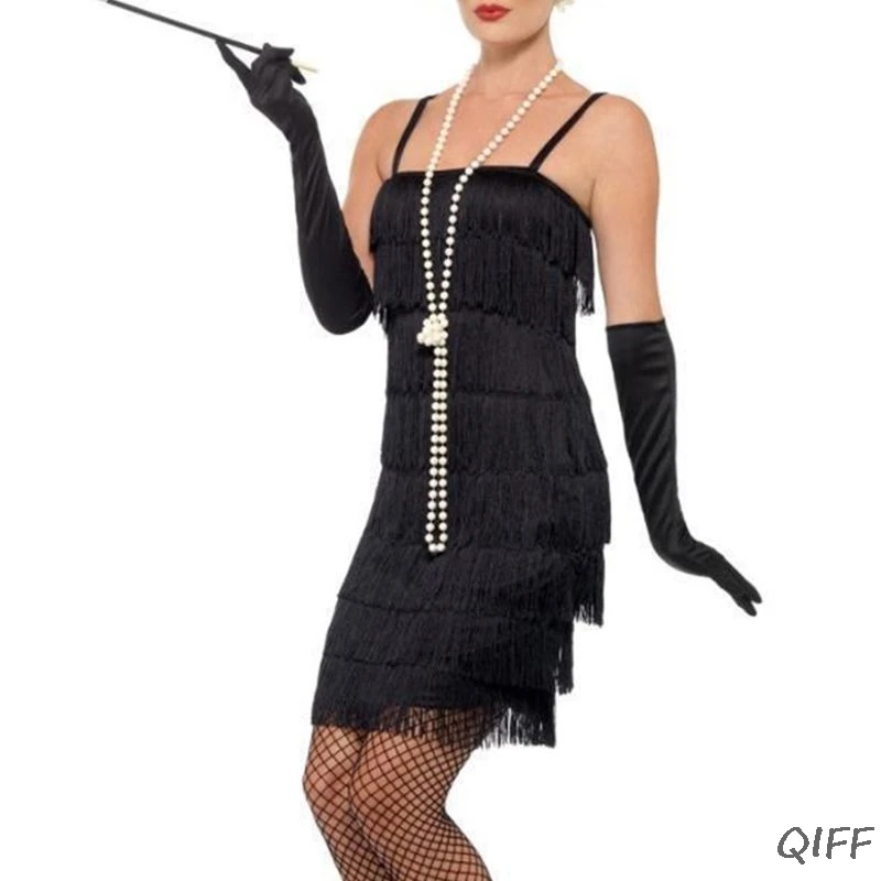 1920s Charleston Flapper, костюм для девочек, нарядное платье, имитация жемчуга, ожерелье из бисера, длинные черные перчатки, держатель для сигарет для женщин