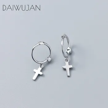

DAIWUJAN Minimalist Real 925 Sterling Silver Cross Pendant Small Hoop Earrings Punk Earring For Women Birthday Party Accessories