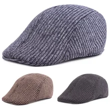 Men's Newsboy Hat Casual Simple Striped Knitted Cotton Berets Driving Golf Cap