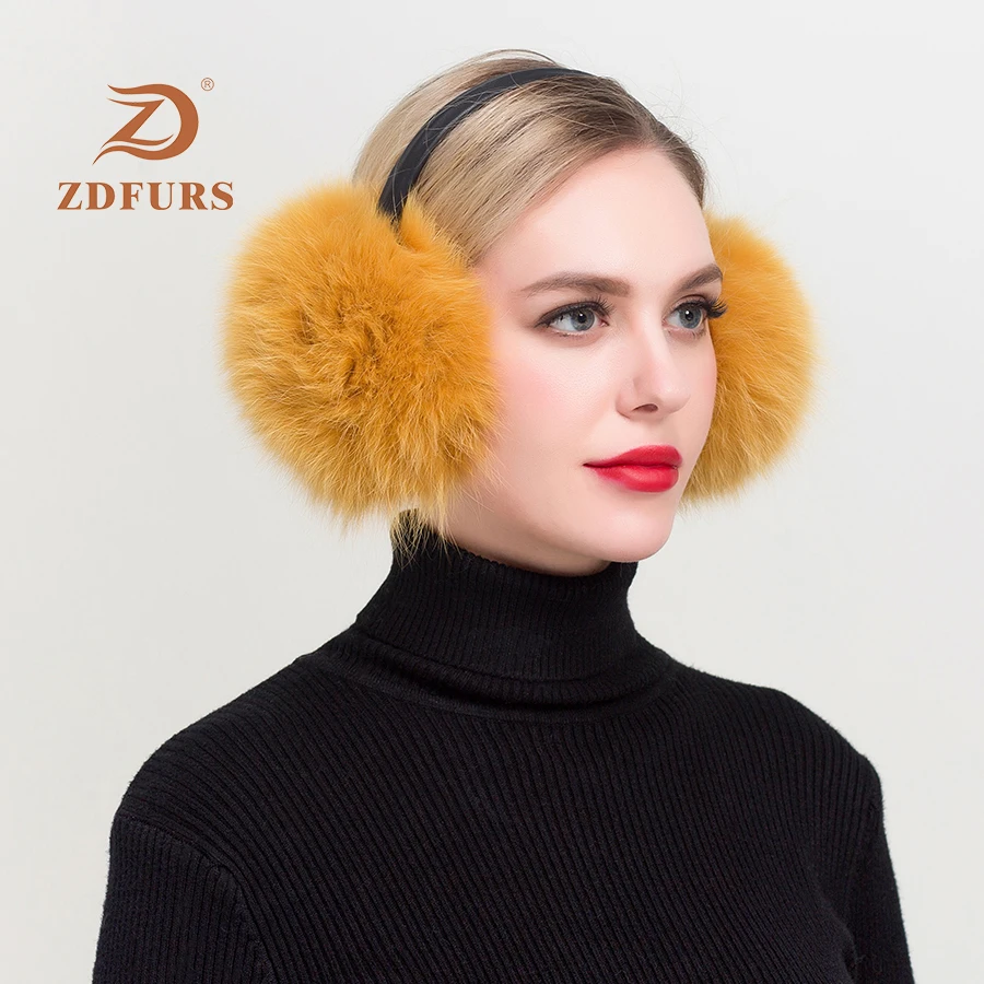 ZDFURS* зимние женские теплые наушники с натуральным лисьим мехом для девочек, ультрамодные плюшевые наушники с имитацией Ladie