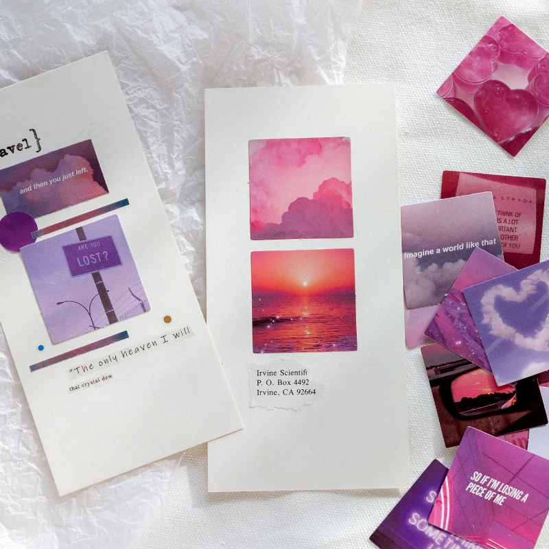 Pink Purple Love Material Sticky Diary Stickers Aesthetic Scrapbook Sticker for Notebooks Stationery Supplies Packing 46PCS
