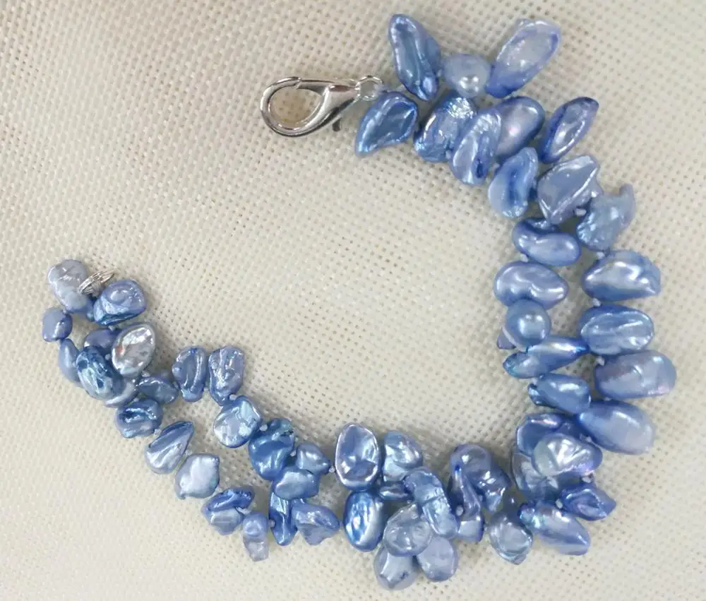 2 ряда 10 мм светло-голубой барокко жемчужина ручной работы браслет настоящий натуральный пресноводный жемчуг 15 см 20 см 6 дюймов 8 дюймов