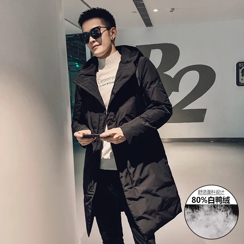 Winter jacket men's velvet thick long men's hooded suit