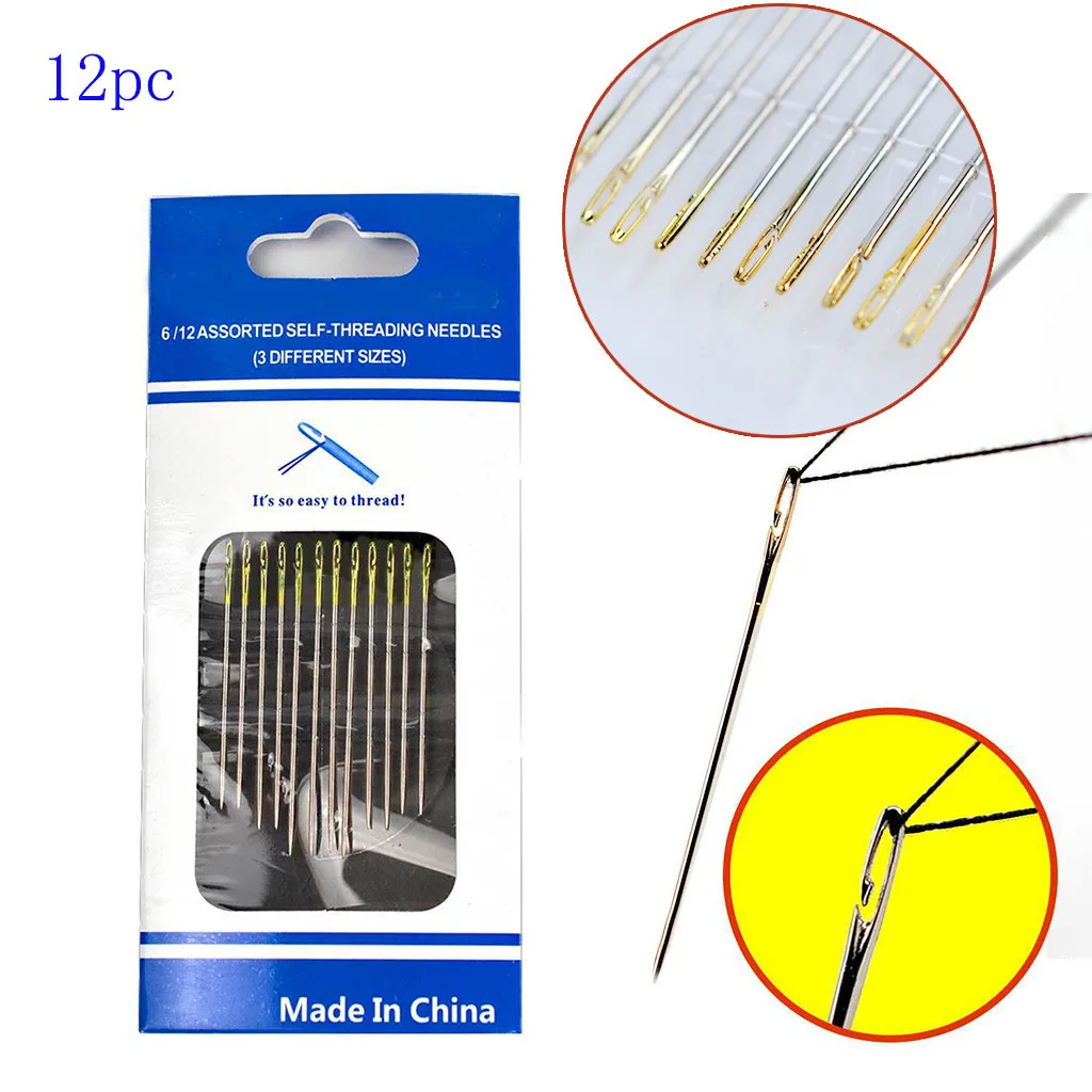 

12pc Thick Big Eye Sewing Self-Threading Needles Embroidery Hand Kit Set Multifunction Sewing Notions & Tools