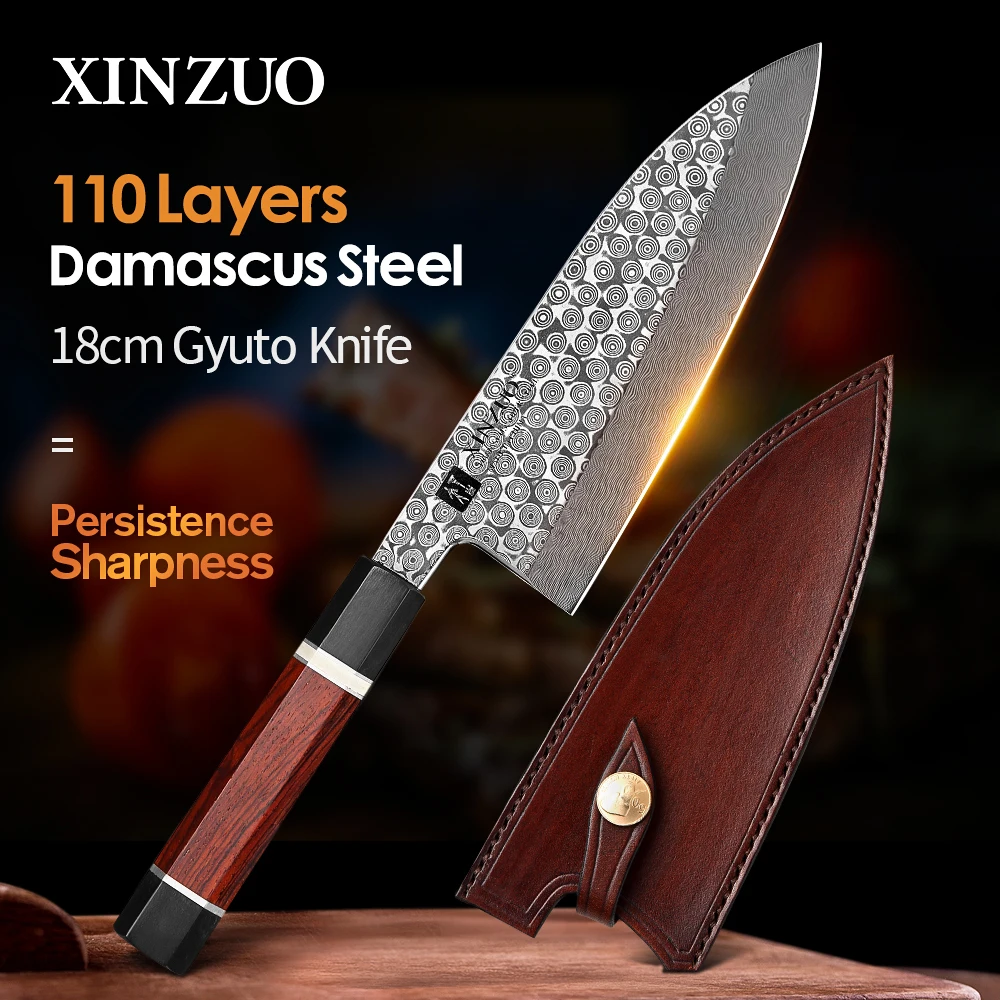 Xinzuo 180mm Japanese Deba Fish Head Knife Octagonal Handle 110 Layers