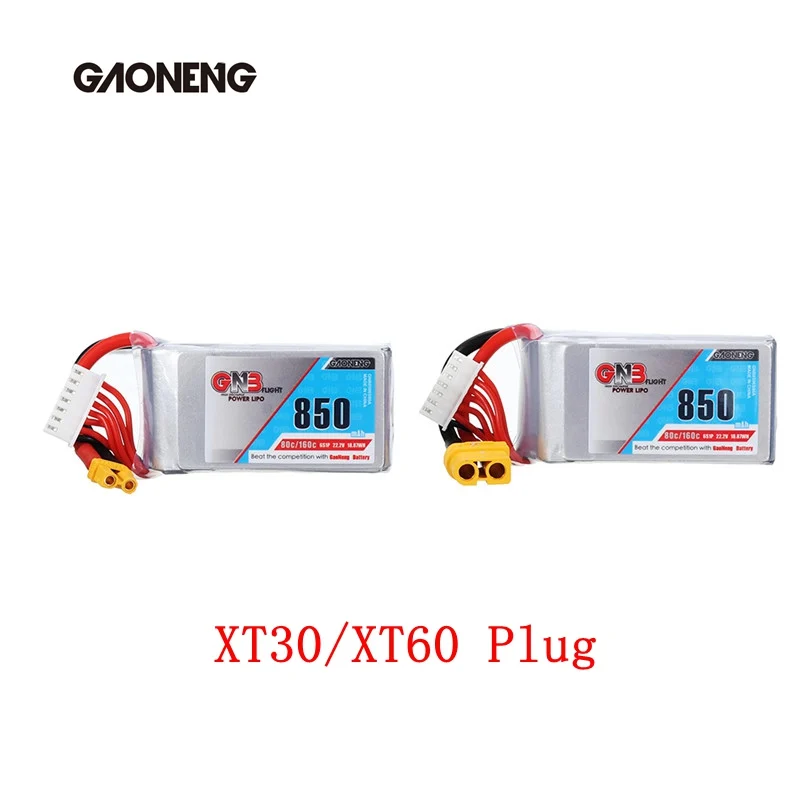 

Gaoneng GNB 22.2V 850mAh 80C 6S Lipo Battery XT30/XT60 Plug For FPV Racing Drone RC Multirotor Spare RC Part DIY Accessories