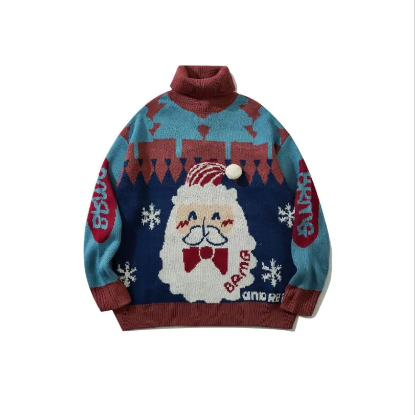 

Men Hip Hop Knitted Jumper Sweater Christmas Gift Snowman Streetwear Harajuku 2021 Autumn Winter Casual Loose Pullovers w18