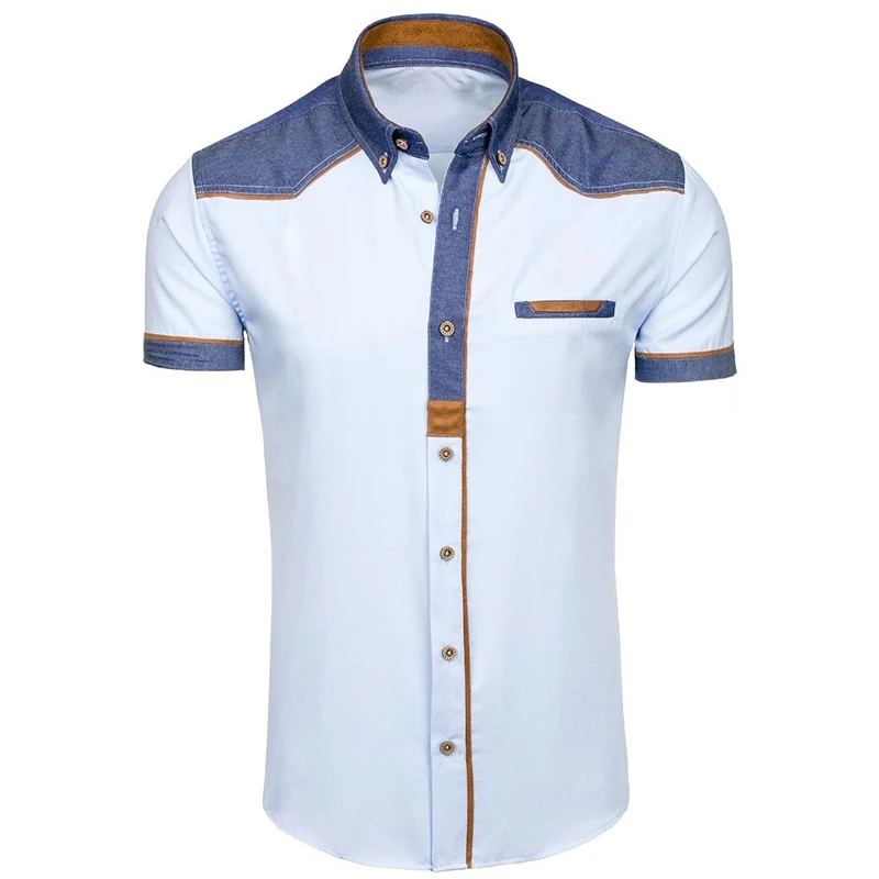 ZOGAA,, летняя тонкая мужская Повседневная рубашка, пэчворк, с отворотом, Повседневная рубашка, мужская, короткий рукав, большой размер, дышащая, офисная одежда, рубашки - Цвет: Синий