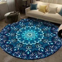 Carpet Coral Velvet Computer Chair Floor Mat Mandala Printed Round Carpet for Children Bedroom Play Tent Area Rug Round Blue