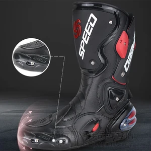 Image 4 - Mens Motorcycle Professional Racing boots Motocross Microfiber Leather High Cylinder Protective Gear protection boot 4 seasons