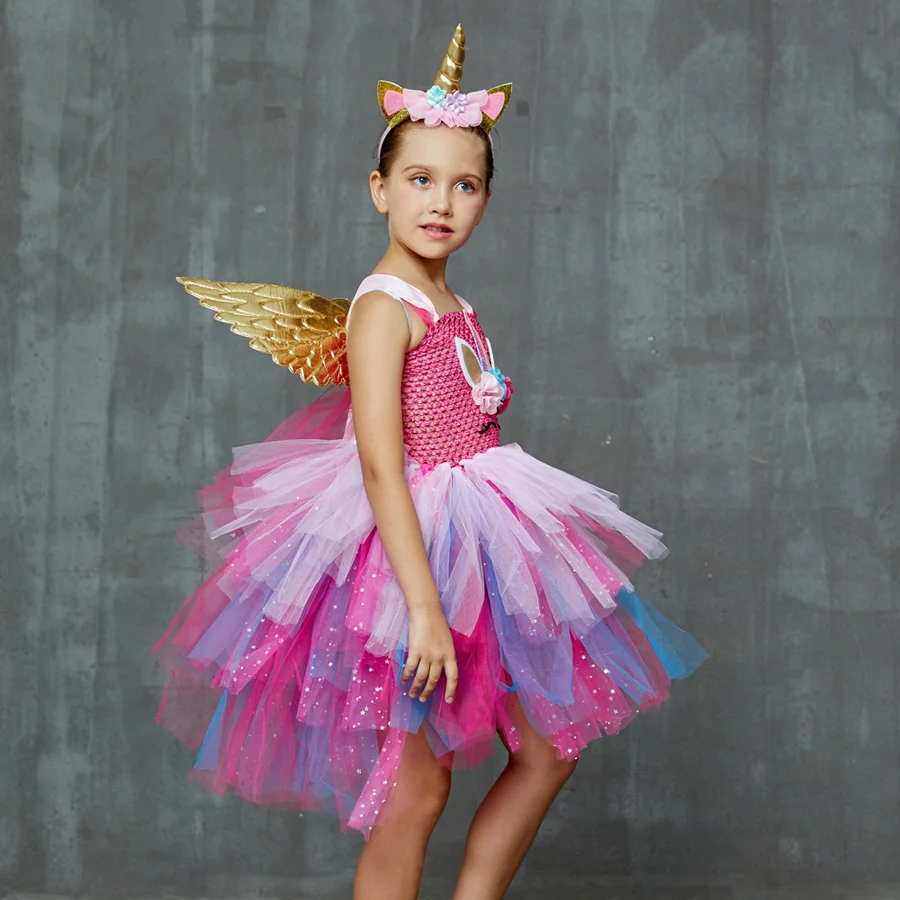 Layered Flower Girl Unicorn Tutu Dress with Headband Wings Sequins Birthday Party Halloween Cosplay Tutu Dress up Unicorn Costume (11)