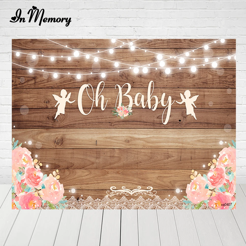 В памяти Фотофон в ретро стиле с изображением деревянного цветы Baby Shower