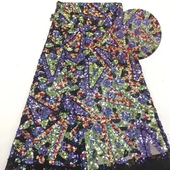 

French Nigerian sequins sequence 2019 African net tulle mesh voile lace fabric high quality for party wedding dress 5yards/lot