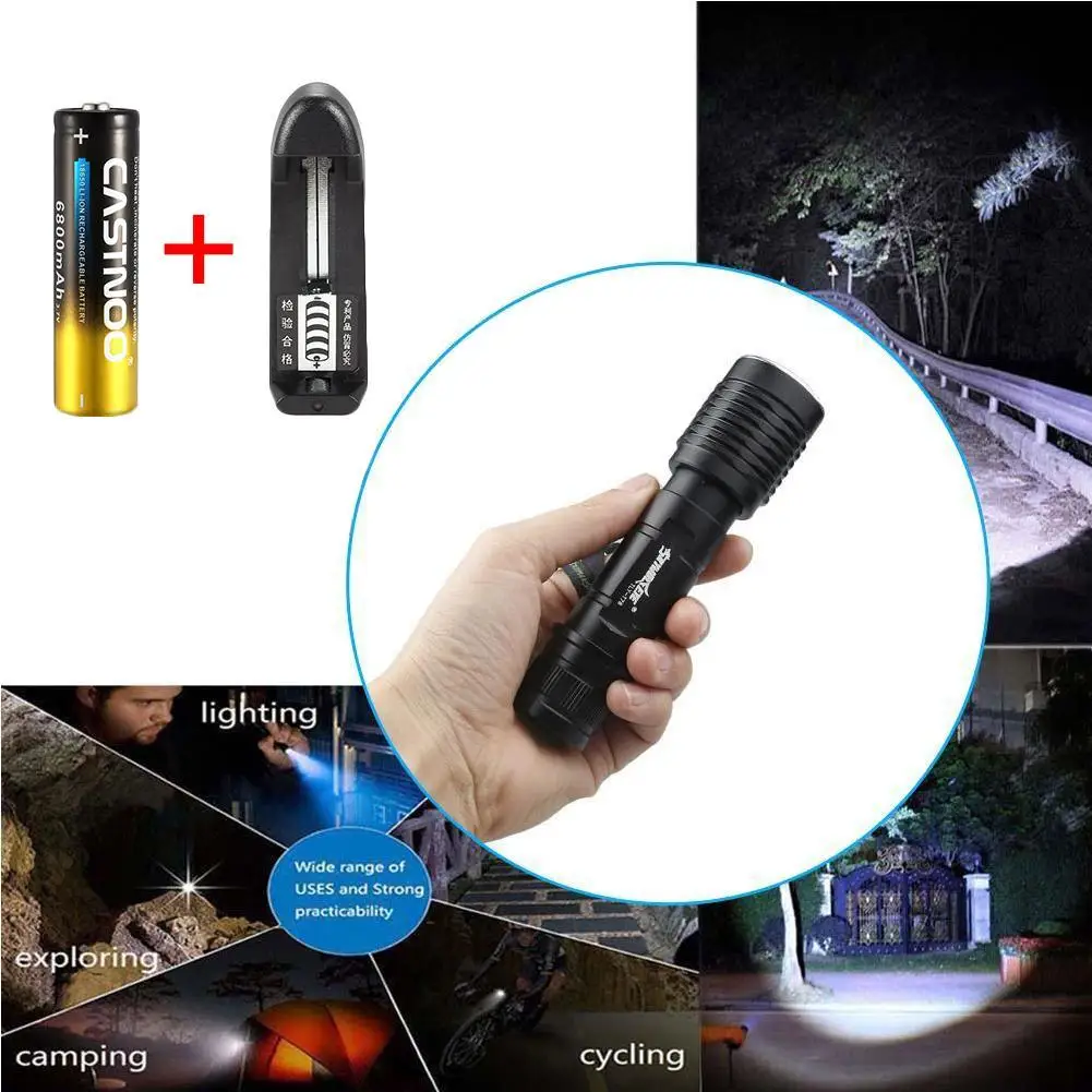 Pro Black Tactical Focus 7000LM Zoomable T6 LED 5 Modes Flashlight Lamp